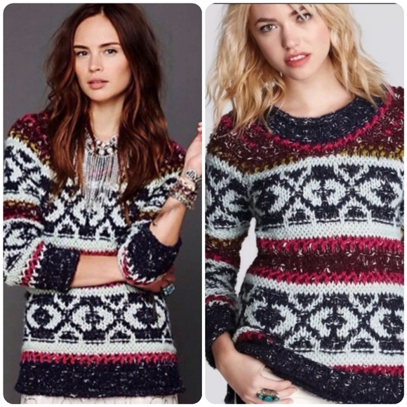 Free People Silver Reed Fair Isle Chunky Knit Sweater Small - Picture 7 of 11